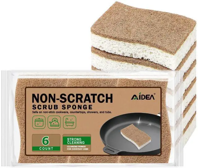 Main image of Sponges Non Scratch, 6Count, Natural Sponge for Non Stick Cookware, Sponges Kitchen, Cellulose Scrub Sponge for Dishes, Cleaning Power for Kitchen, Bathroom, Household