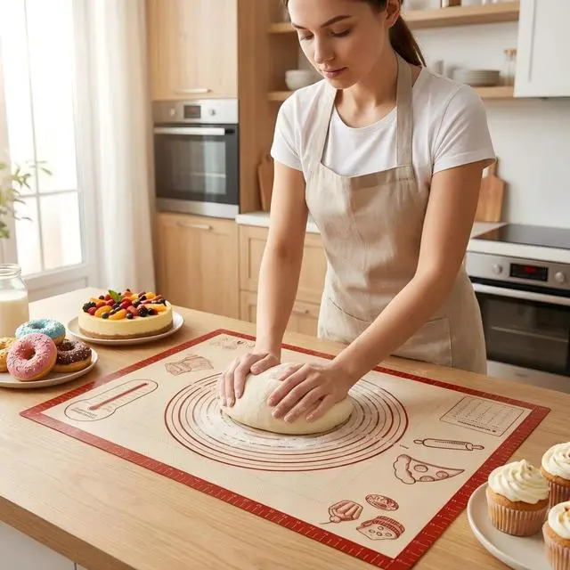 Main image of Silicone Baking Pastry Dough Mat - 28x20Inch Extra Large Cookie Bread Rolling Mats Sheet, Nonstick Kitchen Counter Kneading Board, Thick Reusable Pie Cookies Pizza Fondant Making Matt with Measurement