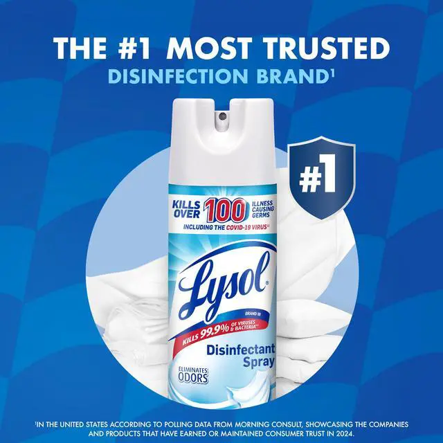Alt view image 5 of 7 - Lysol Disinfectant Spray, Household Cleaning Supplies, Disinfecting Multi-Purpose Room Spray, Antibacterial Sanitizer, Deodorizer, Kills Hantavirus, Crisp Linen, 19 Fl Oz (Pack of 2)