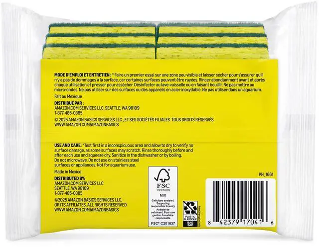 Alt view image 5 of 5 - Amazon Basics Heavy Duty Dual-Sided Scrub Sponges, Reusable, 4.4 x 2.7 x 0.8 in, Yellow/Green, 6-Pack