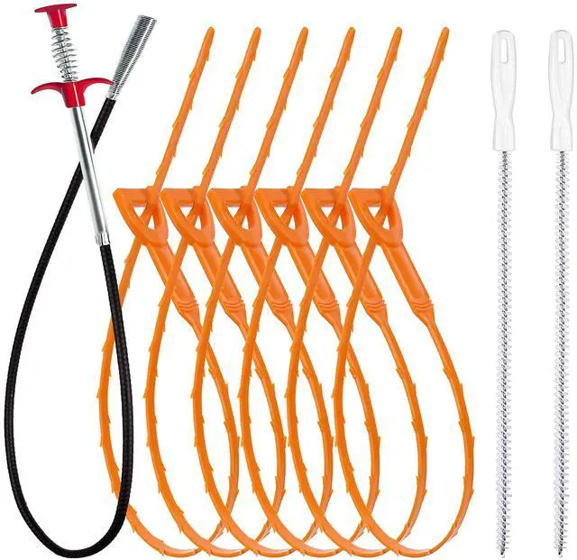 Main image of 35.5inch Drain Clog Remover(1pcs), 25inch Drain Snake Hair Remover(6pcs) Cleaning Brush(2pcs), Hair Catcher Drain Auger Cleaner Tool Set For Toilet, Kitchen Sink, Bathroom Tub, Sewer, 9 Pack