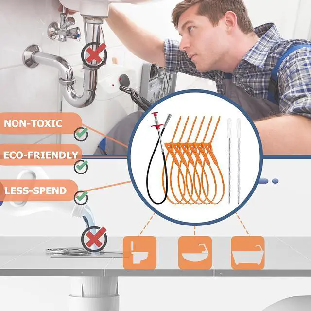Alt view image 7 of 7 - 35.5inch Drain Clog Remover(1pcs), 25inch Drain Snake Hair Remover(6pcs) Cleaning Brush(2pcs), Hair Catcher Drain Auger Cleaner Tool Set For Toilet, Kitchen Sink, Bathroom Tub, Sewer, 9 Pack