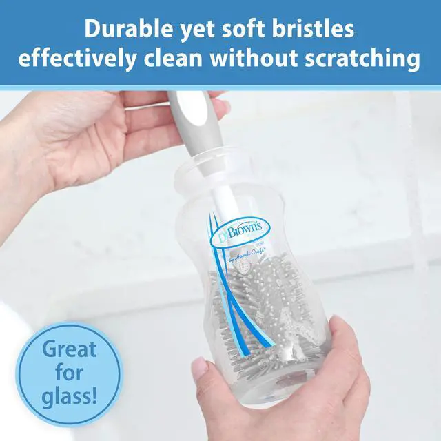Alt view image 3 of 7 - Dr. Brown's Soft Touch No Scratch Baby Bottle Cleaning Brush, Nipple Cleaner & Suction Cup Base for Easy Storage, BPA Free, Gray (Pack of 1)