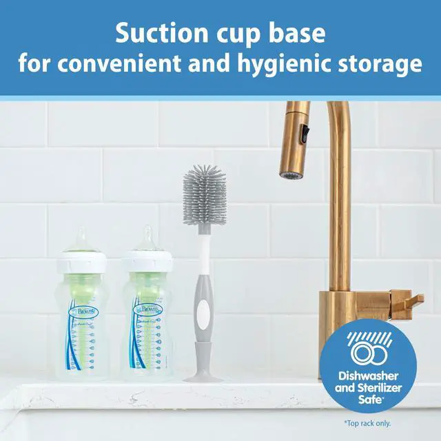 Alt view image 4 of 7 - Dr. Brown's Soft Touch No Scratch Baby Bottle Cleaning Brush, Nipple Cleaner & Suction Cup Base for Easy Storage, BPA Free, Gray (Pack of 1)
