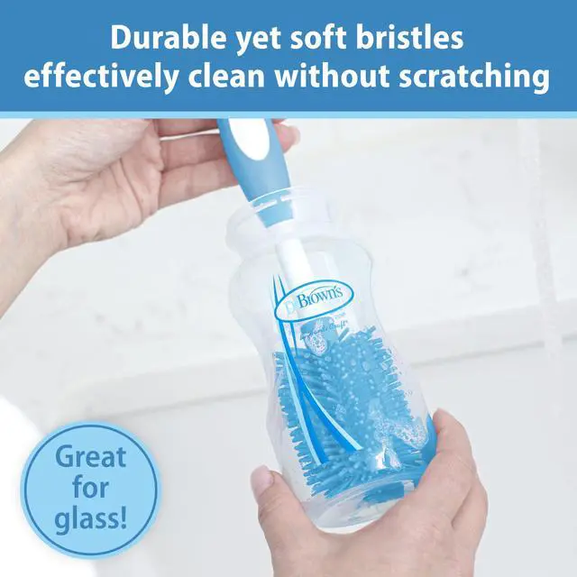 Alt view image 2 of 7 - Dr. Brown's Soft Touch No Scratch Baby Bottle Cleaning Brush Nipple Cleaner with Stand and Storage Clip, BPA Free, Blue 1-Pack