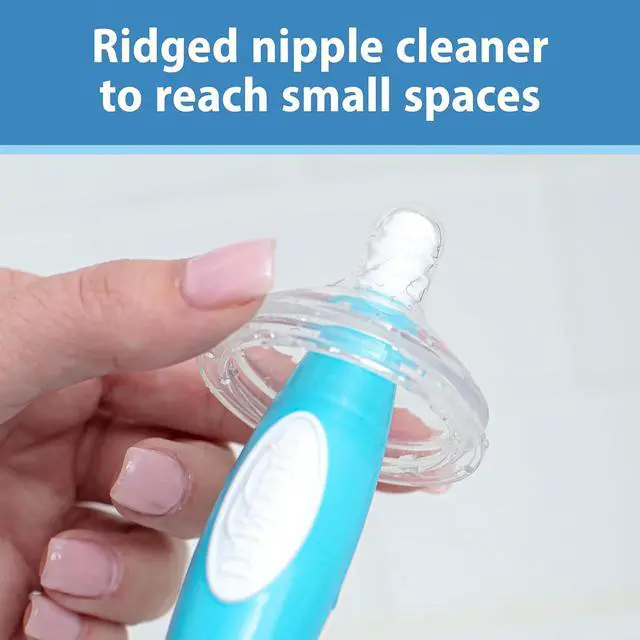 Alt view image 4 of 7 - Dr. Brown's Soft Touch No Scratch Baby Bottle Cleaning Brush Nipple Cleaner with Stand and Storage Clip, BPA Free, Blue 1-Pack