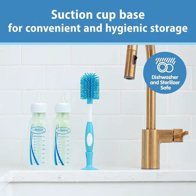 Alt view image 5 of 7 - Dr. Brown's Soft Touch No Scratch Baby Bottle Cleaning Brush Nipple Cleaner with Stand and Storage Clip, BPA Free, Blue 1-Pack