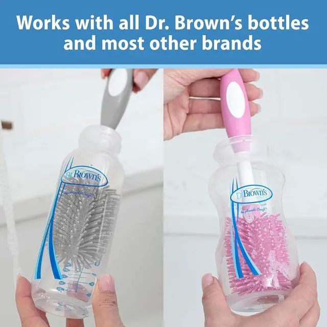 Alt view image 6 of 7 - Dr. Brown's Soft Touch No Scratch Baby Bottle Cleaning Brush Nipple Cleaner with Stand and Storage Clip, BPA Free, Blue 1-Pack