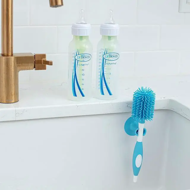 Alt view image 7 of 7 - Dr. Brown's Soft Touch No Scratch Baby Bottle Cleaning Brush Nipple Cleaner with Stand and Storage Clip, BPA Free, Blue 1-Pack