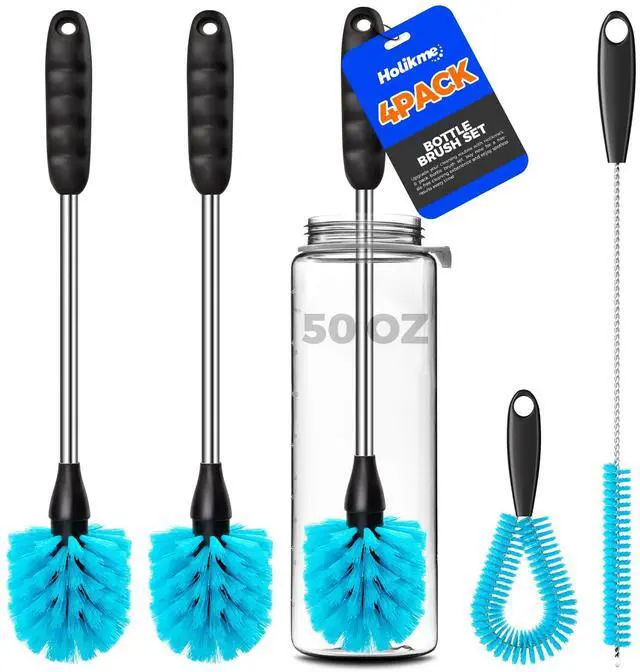 Main image of Holikme 4 Pack Bottle Brush Set, 14.5" Long Handle Stainless Steel Bottle Cleaner Brush, Long-Handled 4-in-1 Stainless Steel Bottle Brushes for Water Bottle, Cups, Abrasive Wheel Brushes, Blue