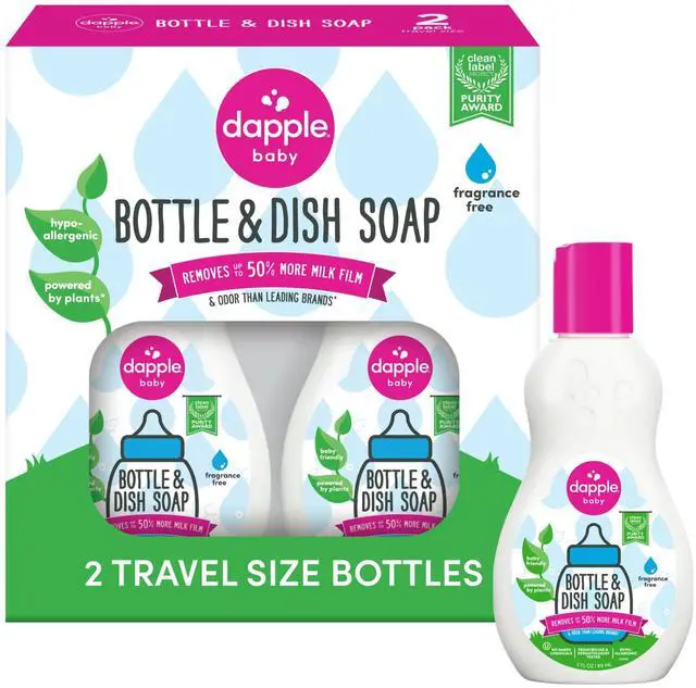 Alt view image 2 of 7 - Dapple Baby Fragrance-Free Baby Bottle & Dish Soap - (2 Pack) 3 fl oz - Plant-Powered Cleaner for Bottles, Pump Parts, and Sippy Cups - Travel Size