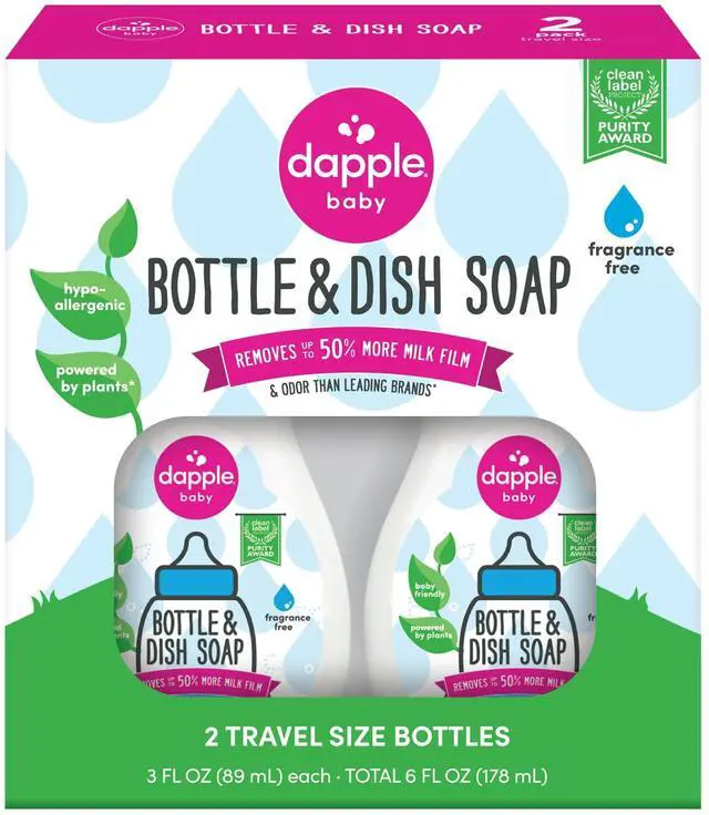 Main image of Dapple Baby Fragrance-Free Baby Bottle & Dish Soap - (2 Pack) 3 fl oz - Plant-Powered Cleaner for Bottles, Pump Parts, and Sippy Cups - Travel Size