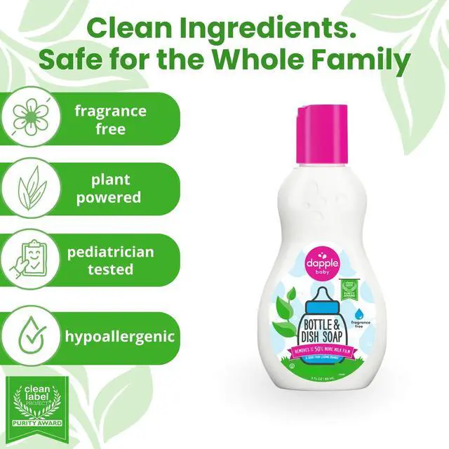Alt view image 6 of 7 - Dapple Baby Fragrance-Free Baby Bottle & Dish Soap - (2 Pack) 3 fl oz - Plant-Powered Cleaner for Bottles, Pump Parts, and Sippy Cups - Travel Size