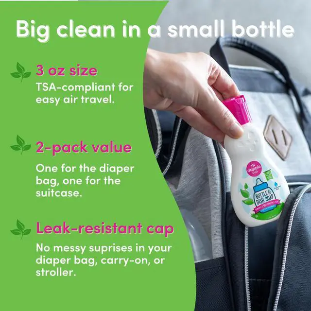 Alt view image 3 of 7 - Dapple Baby Fragrance-Free Baby Bottle & Dish Soap - (2 Pack) 3 fl oz - Plant-Powered Cleaner for Bottles, Pump Parts, and Sippy Cups - Travel Size
