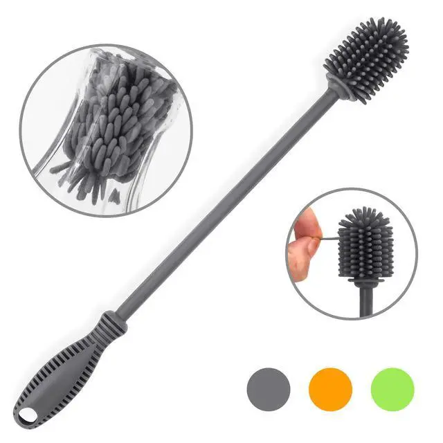 Alt view image 7 of 7 - Silicone Bottle Cleaning Brush with Long Handle, 12.5" Water Bottle Cleaner for Baby Bottles, Hydro Flask, Sports Bottle, Vase, Glassware, Perfect for Smaller Diameter Bottle Openings (One Pack)