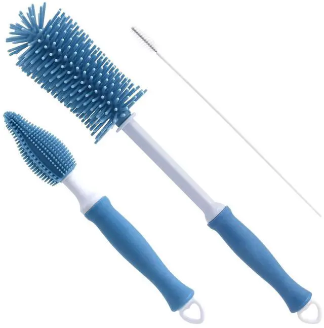 Main image of Silicone Cleaning Brush, 12" Long Handle Water Bottle Cleaner for Baby, Sports, Vase, Glassware, and Smaller Diameter Openings