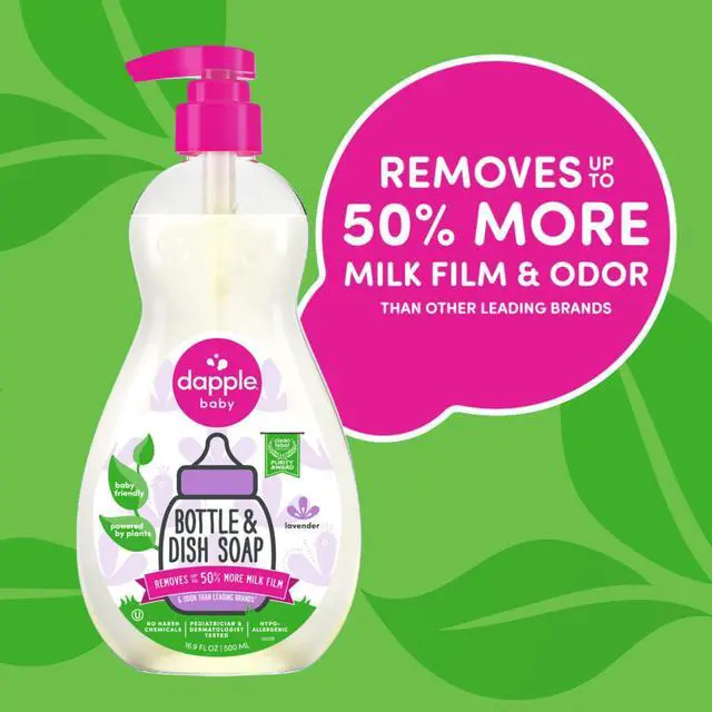 Alt view image 4 of 7 - Dapple Baby Lavender Baby Bottle & Dish Soap - (3 Pack) 16.9 fl oz - Plant-Powered Dish Soap for Bottles, Pump Parts, and Sippy Cups - Includes 1 Pump