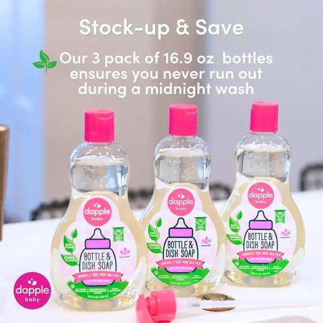 Alt view image 3 of 7 - Dapple Baby Lavender Baby Bottle & Dish Soap - (3 Pack) 16.9 fl oz - Plant-Powered Dish Soap for Bottles, Pump Parts, and Sippy Cups - Includes 1 Pump