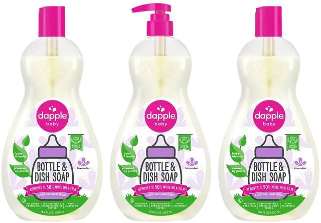 Main image of Dapple Baby Lavender Baby Bottle & Dish Soap - (3 Pack) 16.9 fl oz - Plant-Powered Dish Soap for Bottles, Pump Parts, and Sippy Cups - Includes 1 Pump