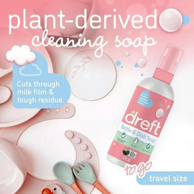 Alt view image 3 of 5 - Dreft Bottle and Dish Soap | Made to Clean Baby Bottles, Sippy Cups, Pacifiers, Breast Pumps, & More | Gently Removes Milk Film & Odors | Plant Based, Fragrance Free Dish Soap | 3 Fl Oz (Pack of 2)