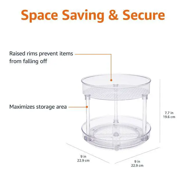 Alt view image 3 of 6 - Amazon Basics Lazy Susan Turntable Organizer for Spices and Condiments, 9" Diameter, 2 Tier, Clear