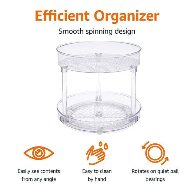 Alt view image 2 of 6 - Amazon Basics Lazy Susan Turntable Organizer for Spices and Condiments, 9" Diameter, 2 Tier, Clear
