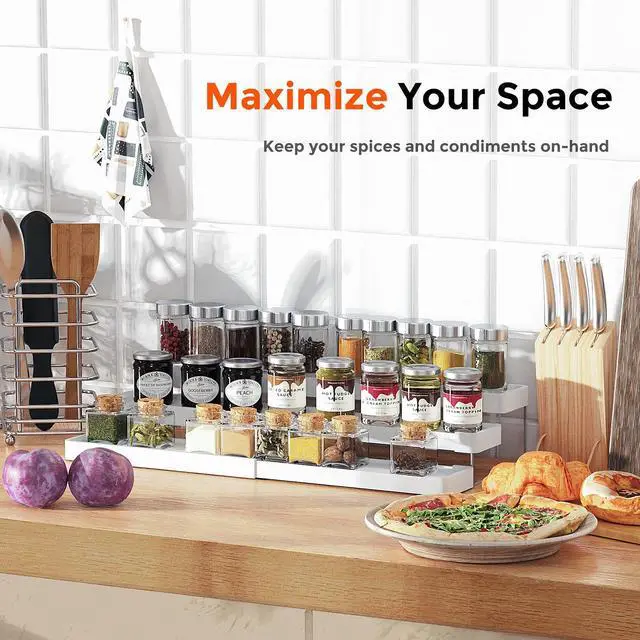 Alt view image 5 of 7 - INVOCOO Expandable Spice Rack Organizer for Cabinet - 3 Tier Adjustable Cabinet Spice Organizer Easy Visibility - Spice Organizer for Cabinet Countertop Cupboard Pantry Organization (White)