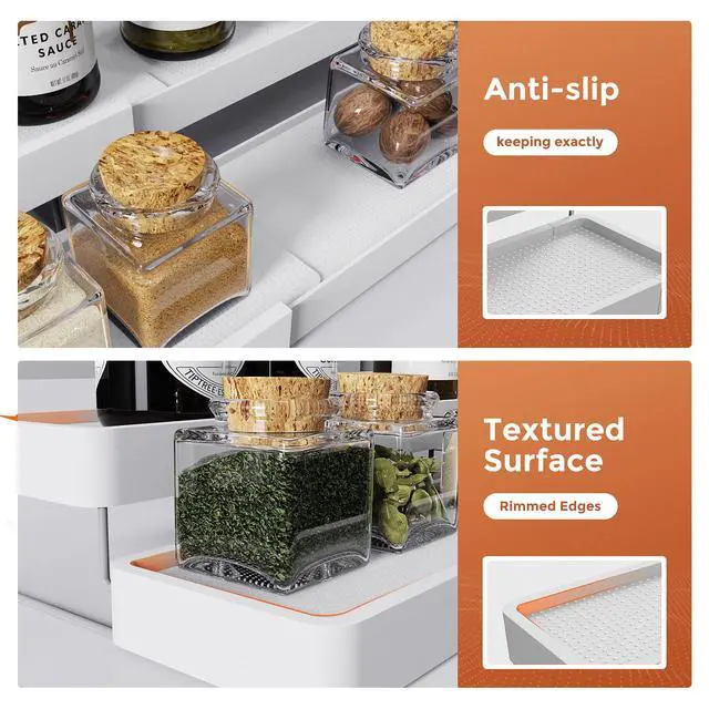 Alt view image 6 of 7 - INVOCOO Expandable Spice Rack Organizer for Cabinet - 3 Tier Adjustable Cabinet Spice Organizer Easy Visibility - Spice Organizer for Cabinet Countertop Cupboard Pantry Organization (White)