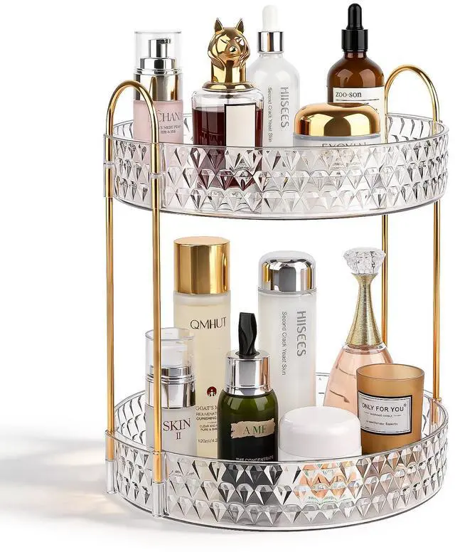 Main image of Anyoifax Rotating Makeup Organizer for Vanity, 2 Tier Perfume Skincare Storage for Women, Bathroom Counter Organizer, 360° Spinning Cosmetic Holder for Dresser Countertop, Clear
