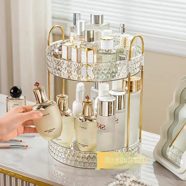 Alt view image 4 of 6 - Anyoifax Rotating Makeup Organizer for Vanity, 2 Tier Perfume Skincare Storage for Women, Bathroom Counter Organizer, 360° Spinning Cosmetic Holder for Dresser Countertop, Clear