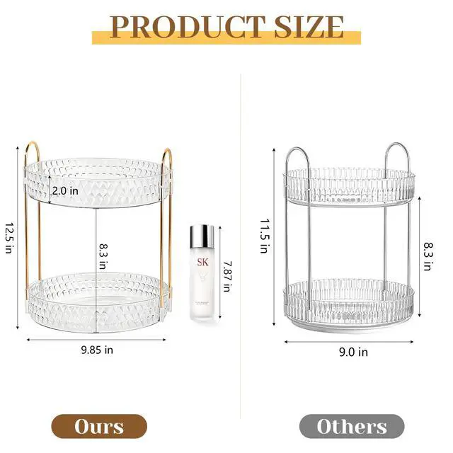 Alt view image 5 of 6 - Anyoifax Rotating Makeup Organizer for Vanity, 2 Tier Perfume Skincare Storage for Women, Bathroom Counter Organizer, 360° Spinning Cosmetic Holder for Dresser Countertop, Clear