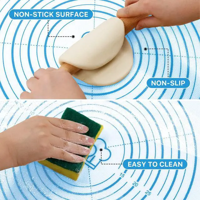 Alt view image 4 of 7 - Silicone Pastry Mat,26" x 16" Nonstick Large Durable Silicone Sheet Mat with Measurement Non-slip Dough Rolling Mat for Pie Crust, Pizza, Cookies