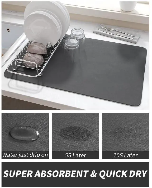 Alt view image 2 of 7 - AMOAMI Coffee Mat Dish Drying Mat for Kitchen Counter-Bar Accessories, Hide Stain, Rubber Backed, Absorbent, Fit Under Coffee Maker, Espresso Machine, Pot, Dish Rack, 12"x19", Dark Grey