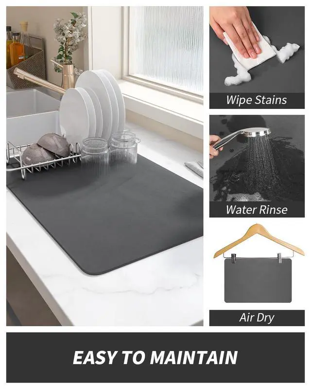 Alt view image 4 of 7 - AMOAMI Coffee Mat Dish Drying Mat for Kitchen Counter-Bar Accessories, Hide Stain, Rubber Backed, Absorbent, Fit Under Coffee Maker, Espresso Machine, Pot, Dish Rack, 12"x19", Dark Grey