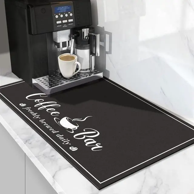 Main image of CooRug Absorbent Coffee Mat, Fashion Dish Drying Mat for Kitchen Counter Coffee Bar Accessories Espresso Machine Dish Rack 12" x 20" Black