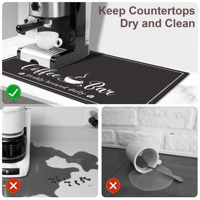 Alt view image 3 of 7 - CooRug Absorbent Coffee Mat, Fashion Dish Drying Mat for Kitchen Counter Coffee Bar Accessories Espresso Machine Dish Rack 12" x 20" Black