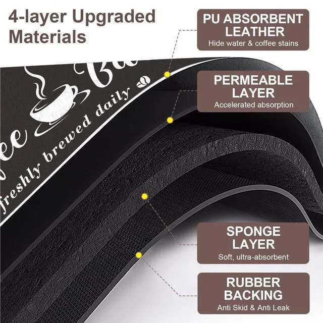 Alt view image 4 of 7 - CooRug Absorbent Coffee Mat, Fashion Dish Drying Mat for Kitchen Counter Coffee Bar Accessories Espresso Machine Dish Rack 12" x 20" Black
