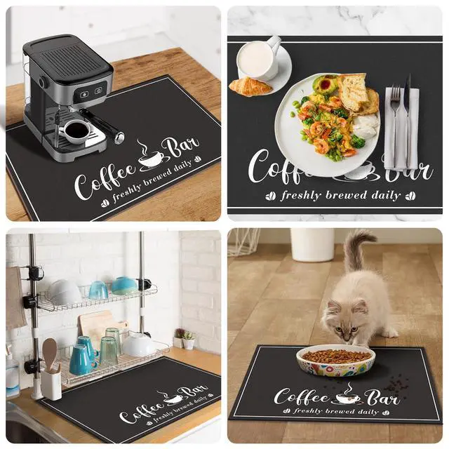 Alt view image 5 of 7 - CooRug Absorbent Coffee Mat, Fashion Dish Drying Mat for Kitchen Counter Coffee Bar Accessories Espresso Machine Dish Rack 12" x 20" Black