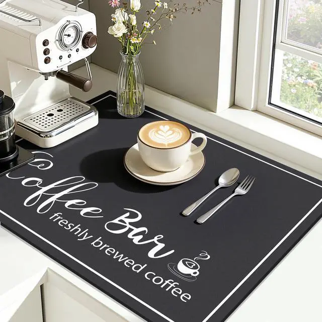 Alt view image 4 of 7 - Findosom 12"x 20" Dish Drying Mat, Super Absorbent & Cuttable Coffee Mat, Hide Stain Bar Mat for Kitchen Counter, Coffee Bar Accessories, Black