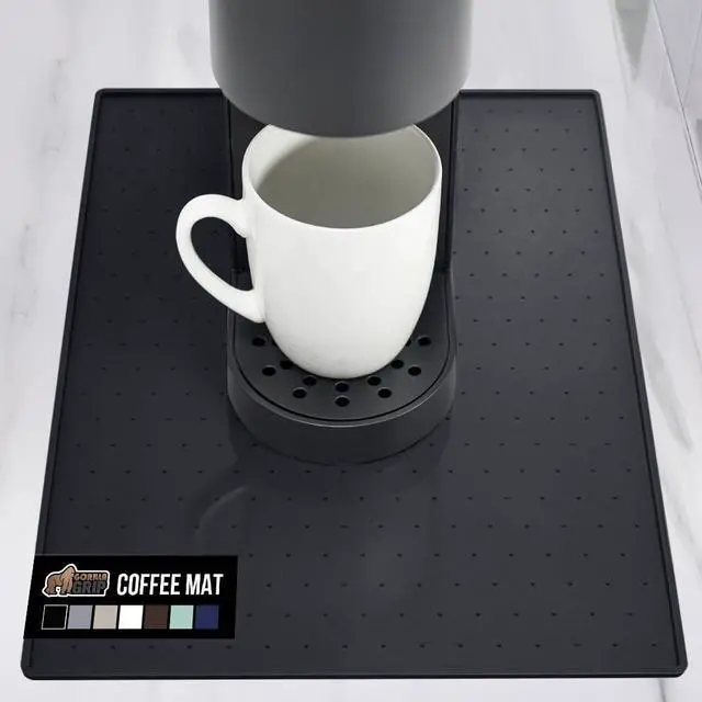Main image of GORILLA GRIP Silicone Coffee Mat, Espresso Machine Bar Accessories, Keep Kitchen Counters Clean, Stays in Place, Waterproof and Heat Resistant Dish Drying Mats, Home Decor Essentials, 10x14, Black