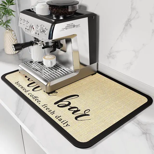 Main image of DK177 Coffee Mat - Dish Drying Mat for Kitchen Counter, Hide Stain, Absorbent with Waterproof Rubber Backing, Fit Kitchen Dish Rack Bar Accessories (Coffee Bar, 19" x 12")