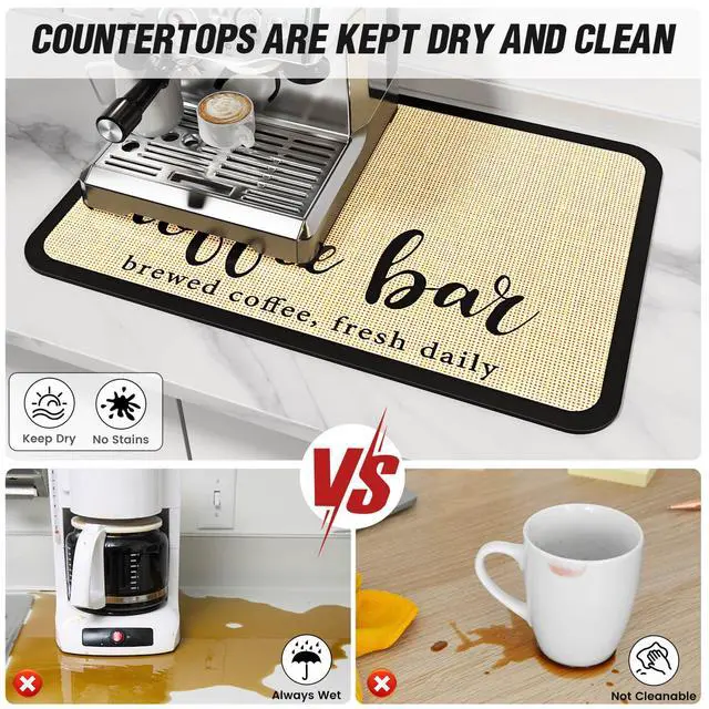 Alt view image 3 of 7 - DK177 Coffee Mat - Dish Drying Mat for Kitchen Counter, Hide Stain, Absorbent with Waterproof Rubber Backing, Fit Kitchen Dish Rack Bar Accessories (Coffee Bar, 19" x 12")
