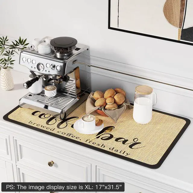 Alt view image 7 of 7 - DK177 Coffee Mat - Dish Drying Mat for Kitchen Counter, Hide Stain, Absorbent with Waterproof Rubber Backing, Fit Kitchen Dish Rack Bar Accessories (Coffee Bar, 19" x 12")