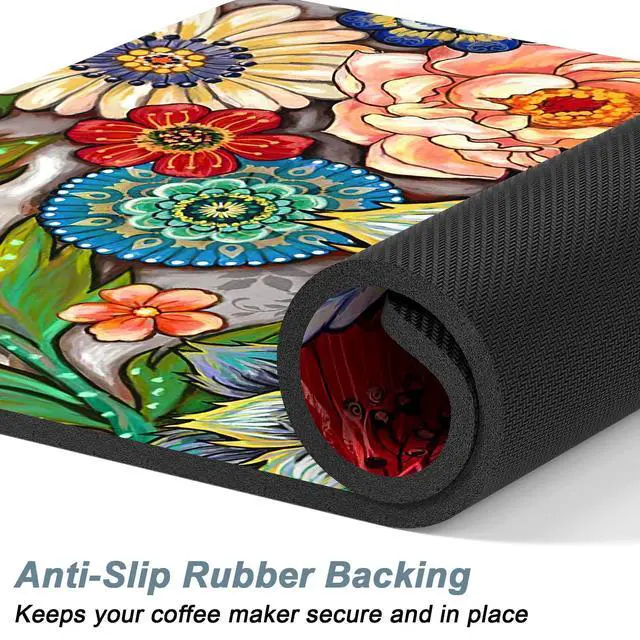 Alt view image 4 of 7 - Rnivvi Coffee Mat, 12" x 19" Cute Flower Theme Coffee Bar Mats for Espresso Machine Station Accessories and Organizer, Hide Stain Rubber Backed Absorbent Dish Drying Pad for Kitchen Counter, Mandala