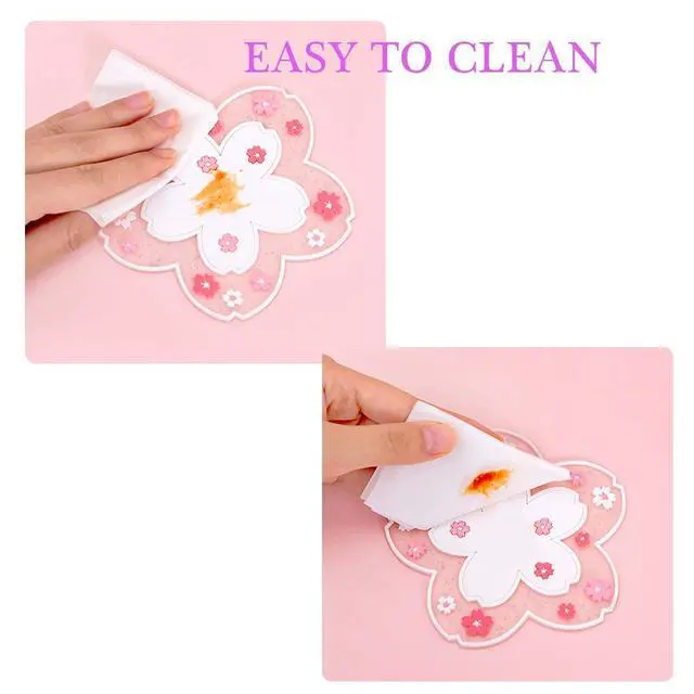 Alt view image 2 of 6 - Sakura Coffee Cup Mat Kawaii Coaster 2PCS Cute Cherry Blossom PVC Home Tea Mug Pink Flower Pattern Anti-Skid Pot Bowl Pad Placemat for Desk Drink Table Decor Kawaii Accessories (Small)