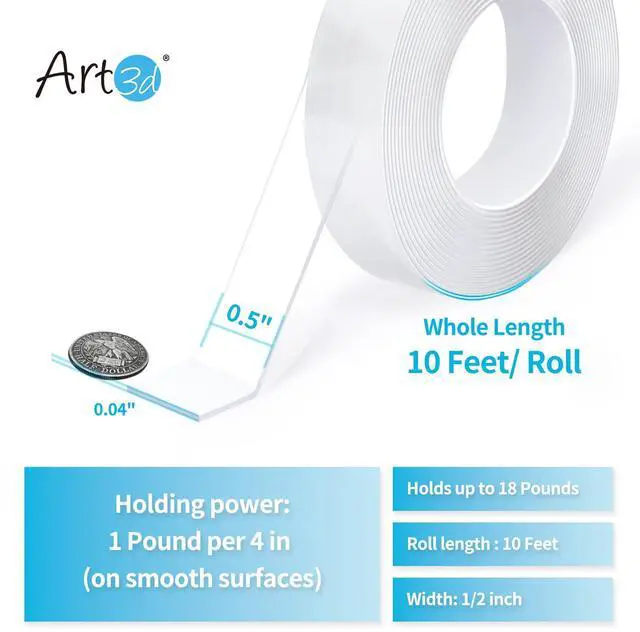Alt view image 2 of 7 - Art3d Double-Sided Mounting Tape (10FT), Multipurpose Removable Adhesive Foam Tape, Transparent, Household