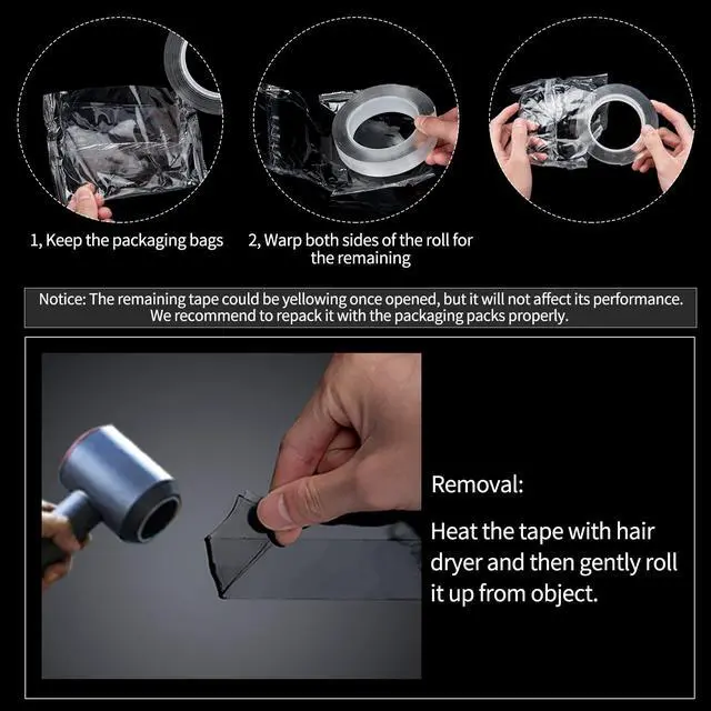 Alt view image 7 of 7 - Art3d Double-Sided Mounting Tape (10FT), Multipurpose Removable Adhesive Foam Tape, Transparent, Household