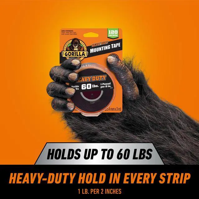 Alt view image 7 of 7 - Gorilla Heavy Duty Double Sided Mounting Tape, Black Tape, 1" x 120" (Pack of 1) - Weatherproof for Indoor or Outdoor