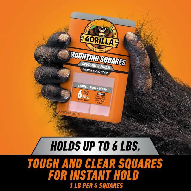 Alt view image 2 of 7 - Gorilla Tough & Clear Double Sided Tape Squares, Clear Tape, 24 1" Pre-Cut Mounting Squares (Pack of 1)