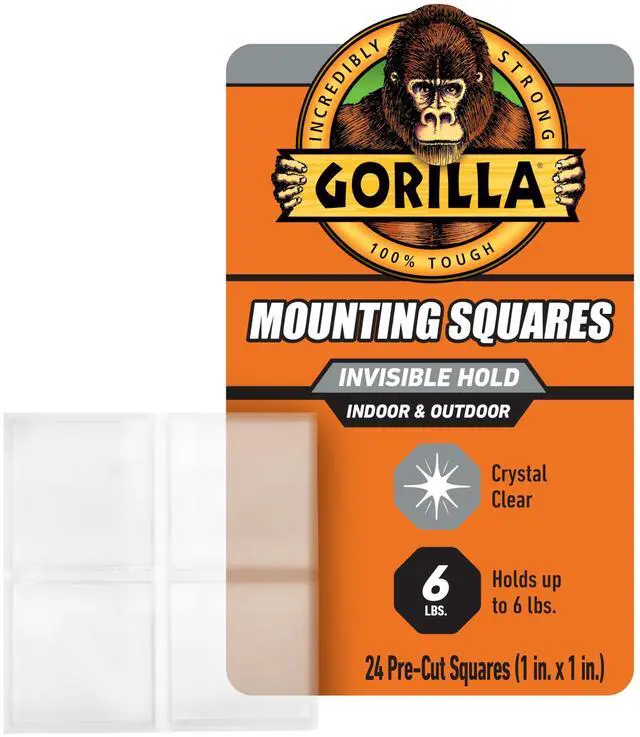 Main image of Gorilla Tough & Clear Double Sided Tape Squares, Clear Tape, 24 1" Pre-Cut Mounting Squares (Pack of 1)